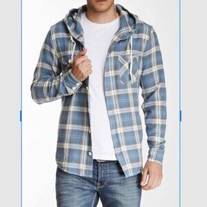 JNCO Shirt Mens 2XL Blue Plaid Flannel Hooded Long Sleeve Button Pockets